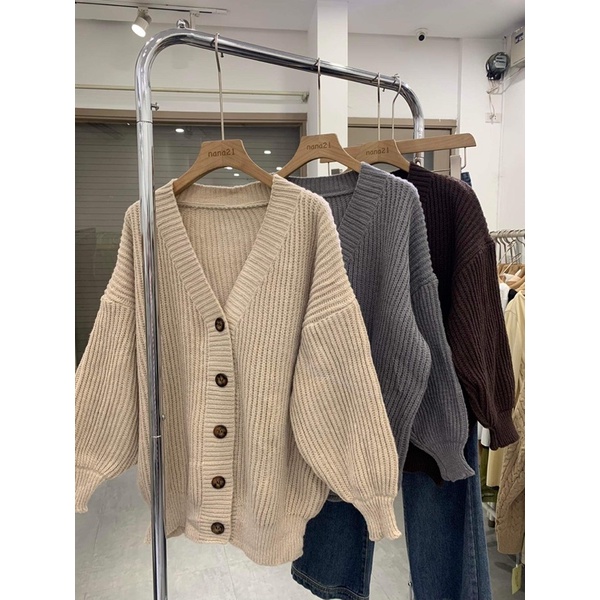 Áo khoác cardigan len trơn dáng rộng Nana21 Nanastore21