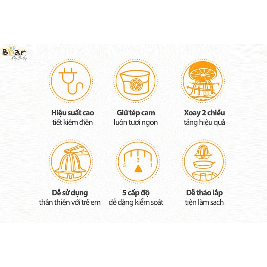 Máy vắt cam cho gia đình tự động tiết kiệm thời gian hai chiều Bear CZJ-A04B1 - Hàng Chính Hãng - Bảo Hành 18 Tháng