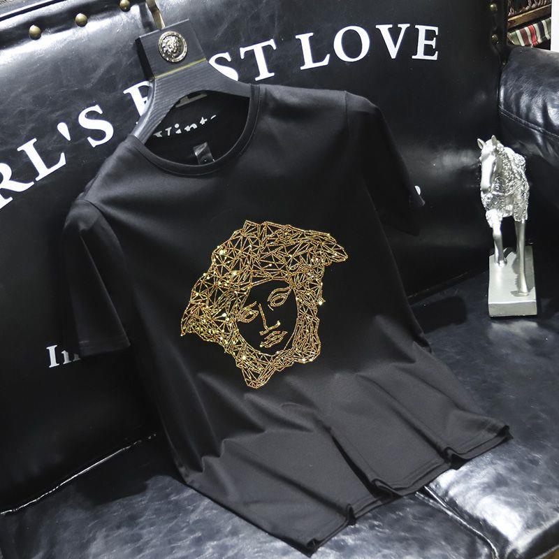 Versace Áo Thun Tay Ngắn Cổ Tròn Thêu Họa Tiết Đính Kim Sa Lấp Lánh Thời Trang 2022 Cho Nam