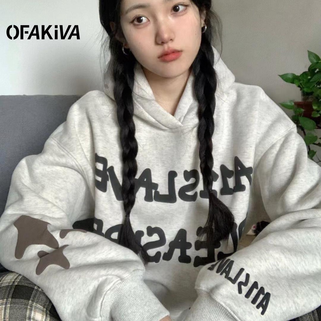Áo hoodie In Chữ Và Ngôi Sao Thời Trang Thu Đông Cho Cặp Đôi