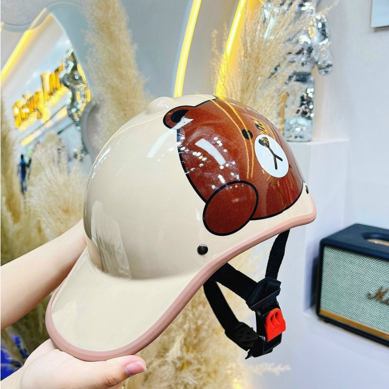 Mũ Bảo Hiểm Gấu Dâu Lưỡi Trai - Nón Bảo Hiểm Nửa Đầu Nam Nữ Thời Trang