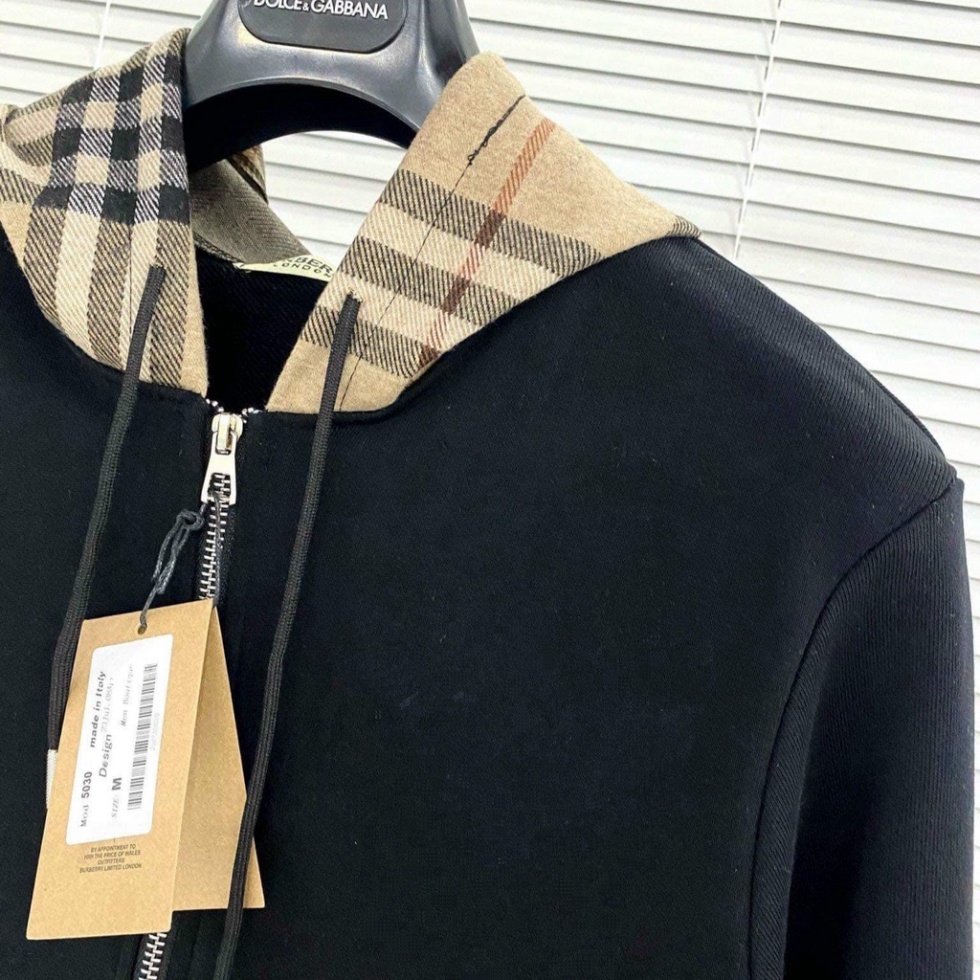 Áo Khoác Hoodie Zip Phối Họa Tiết Mũ Kẻ Caro, Áo Khoác Nam Chất Vải Nỉ Cao Cấp