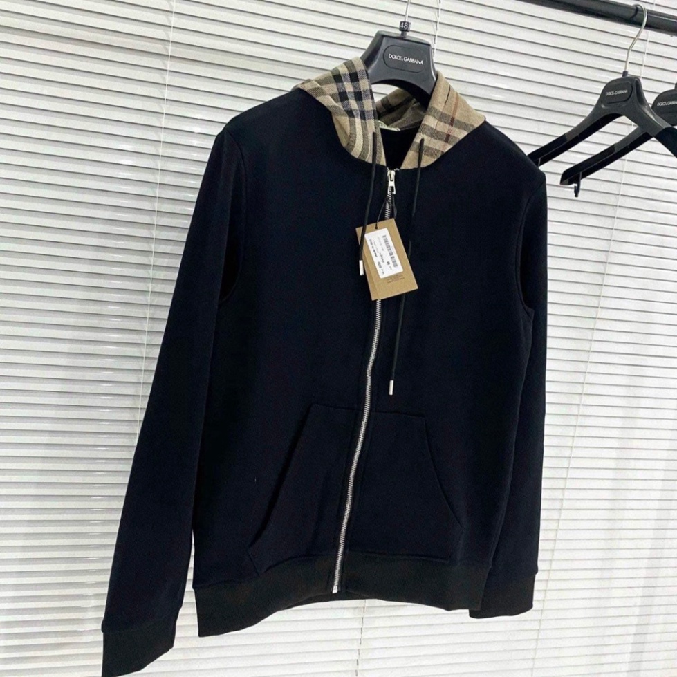 Áo Khoác Hoodie Zip Phối Họa Tiết Mũ Kẻ Caro, Áo Khoác Nam Chất Vải Nỉ Cao Cấp