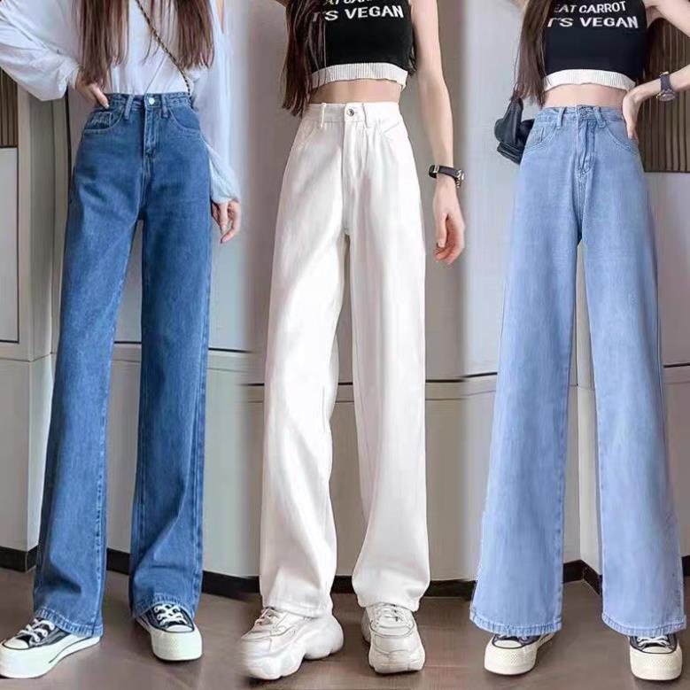 Quần Ống Bò Nữ Ống Loe , Quần Jean Nữ Ống Loe Lưng Cao Màu Xanh Râu Mèo Tôn Dáng , Che Bắp Chân To Siêu Đẹp  Đ37