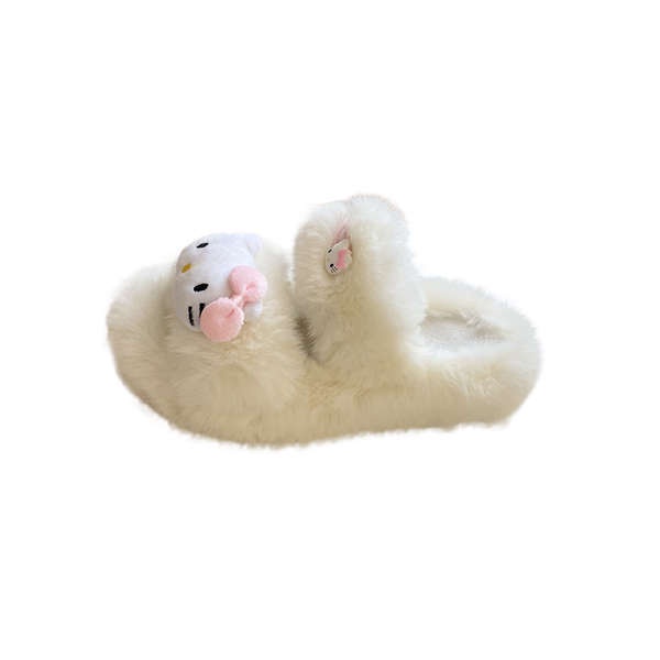 Dễ Thương Dép cotton Đế Dày Chống Trượt Phối Lông Nhung Xinh Xắn Dành Cho Nữ