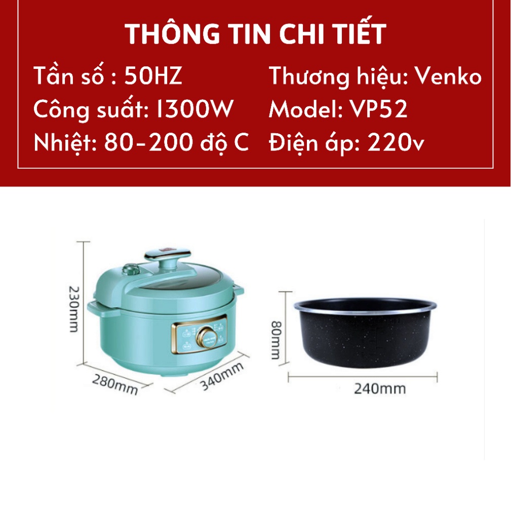 Nồi Áp Suất Đa Năng Venko VP52 màu xanh hiện đại bảo hành 12 tháng Duhashop1 ...