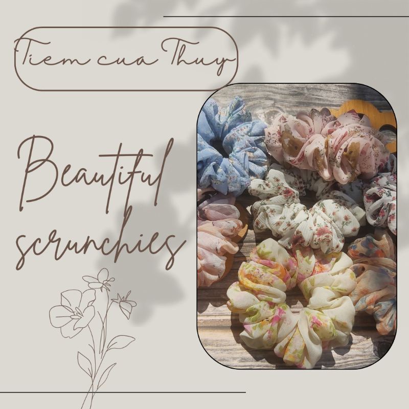 Dây buộc tóc, cột tóc vải, Scrunchies voan hoa nhí