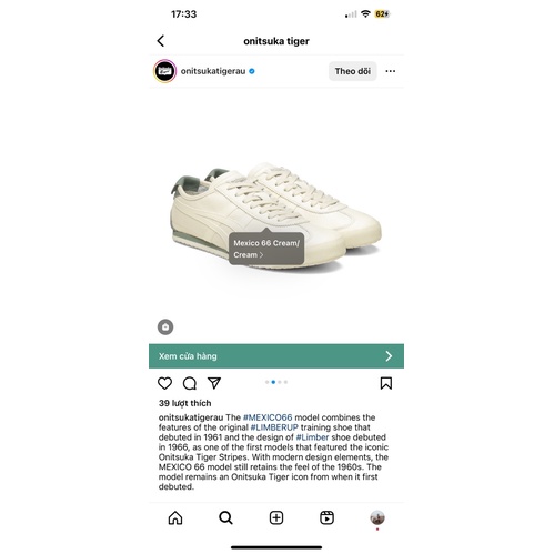 Freeship Pass giày thấp cổ Onitsuka tiger chính hãng Mexico66  sz 38