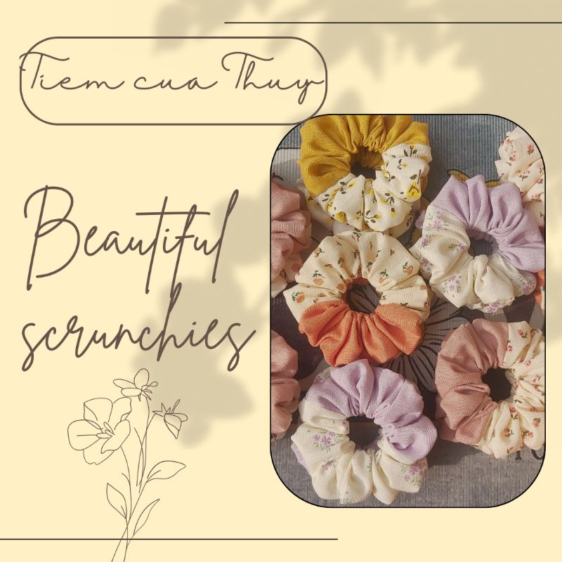 Scrunchies, cột tóc phối vải trơn hoa nhí vintage