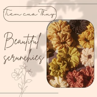 Scrunchies, cột tóc vải đũi mềm, form to đẹp
