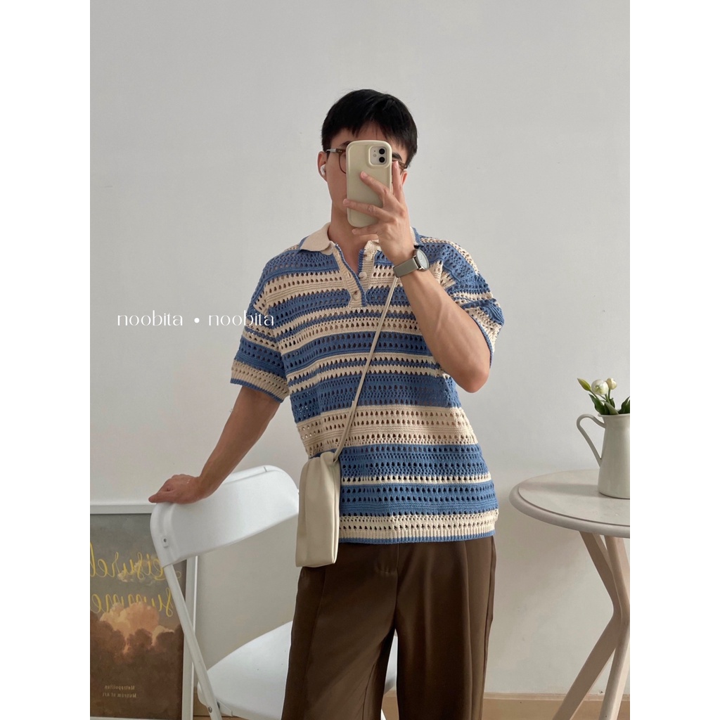 NOOBITA - Polo len lưới kẻ sọc form boxy 8032