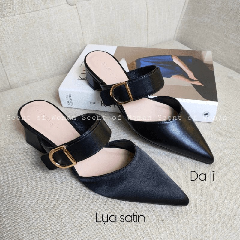 Hàng mới nhất XẢ KHO Giày sục dáng mule mũi nhọn quai chữ D thời trang gót vuông cao 4cm và 6cm (chân dày hoặc bè ngang