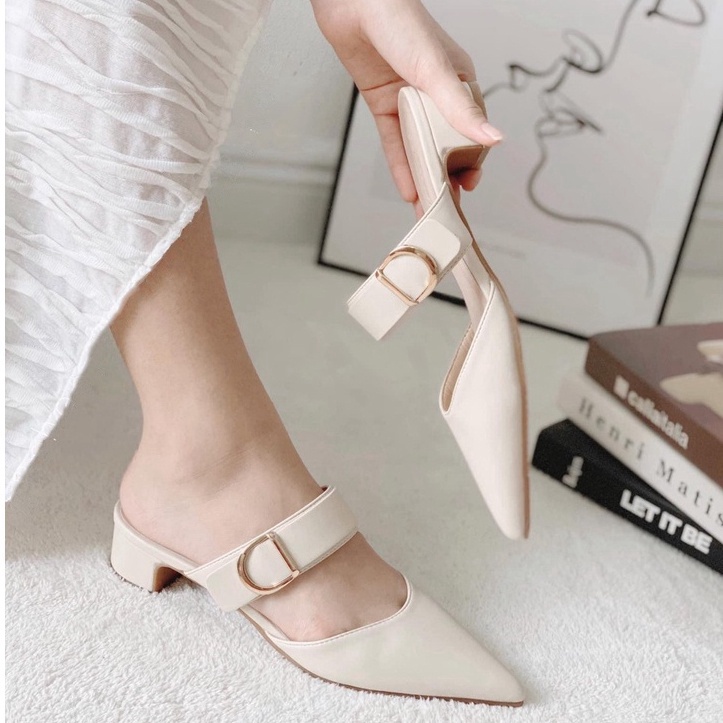 Hàng mới nhất XẢ KHO Giày sục dáng mule mũi nhọn quai chữ D thời trang gót vuông cao 4cm và 6cm (chân dày hoặc bè ngang