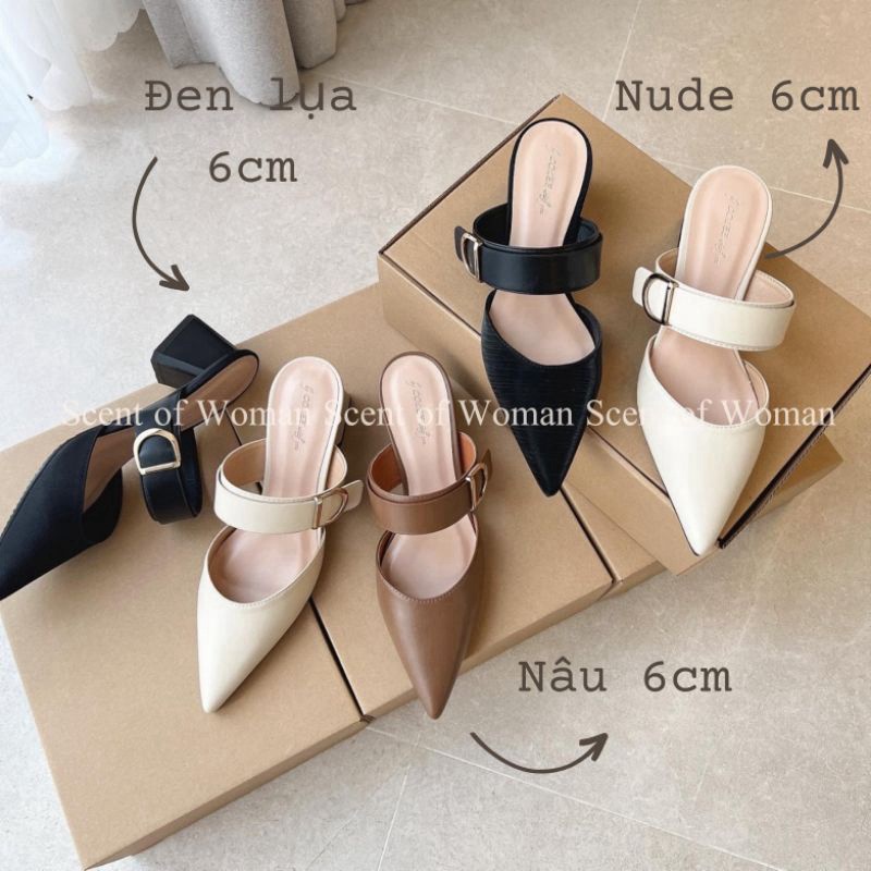 Hàng mới nhất XẢ KHO Giày sục dáng mule mũi nhọn quai chữ D thời trang gót vuông cao 4cm và 6cm (chân dày hoặc bè ngang