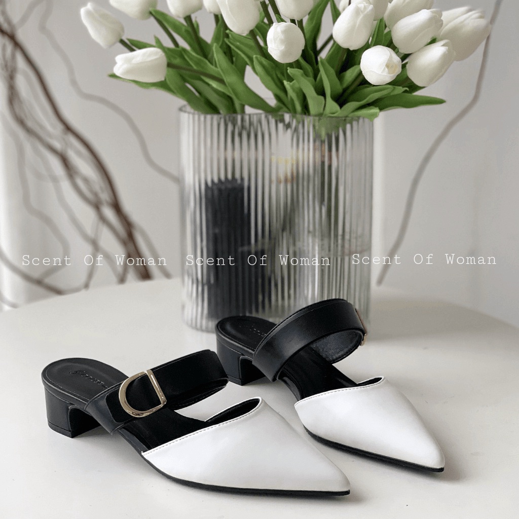 Hàng mới nhất XẢ KHO Giày sục dáng mule mũi nhọn quai chữ D thời trang gót vuông cao 4cm và 6cm (chân dày hoặc bè ngang