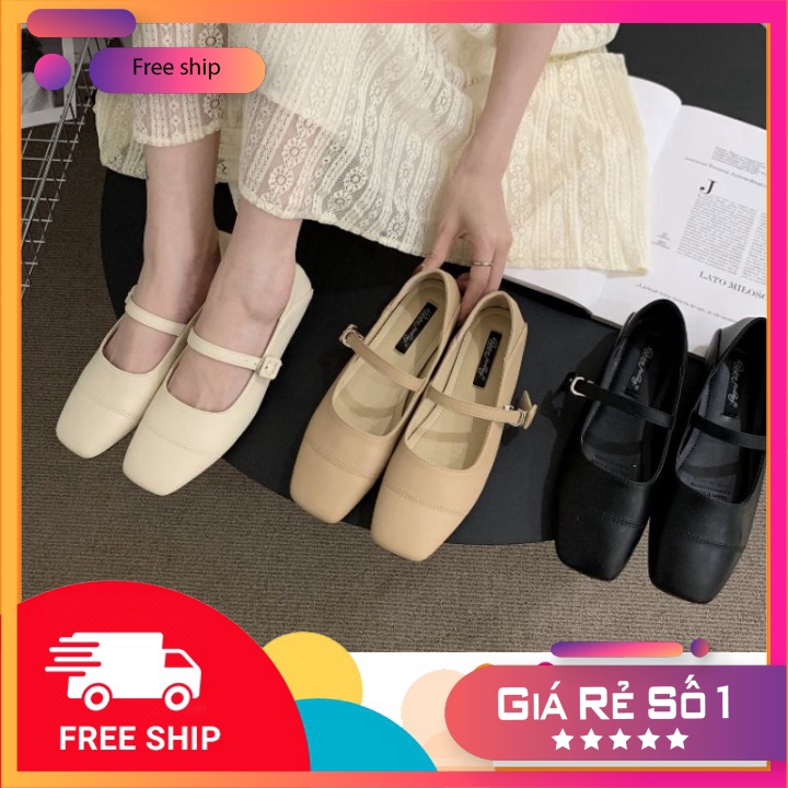 Hàng mới nhất XẢ KHO Giày bệt nữ mũi vuông phối quai ngang thời trang Hàn Quốc