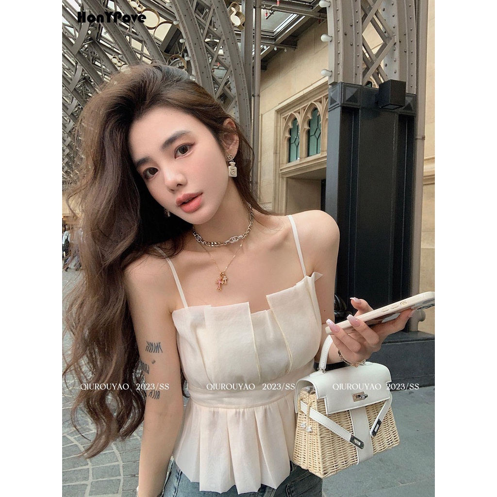Honypove Áo Hai Dây organza Nhỏ Phong Cách Thời Trang Mùa Thu Mới 2023