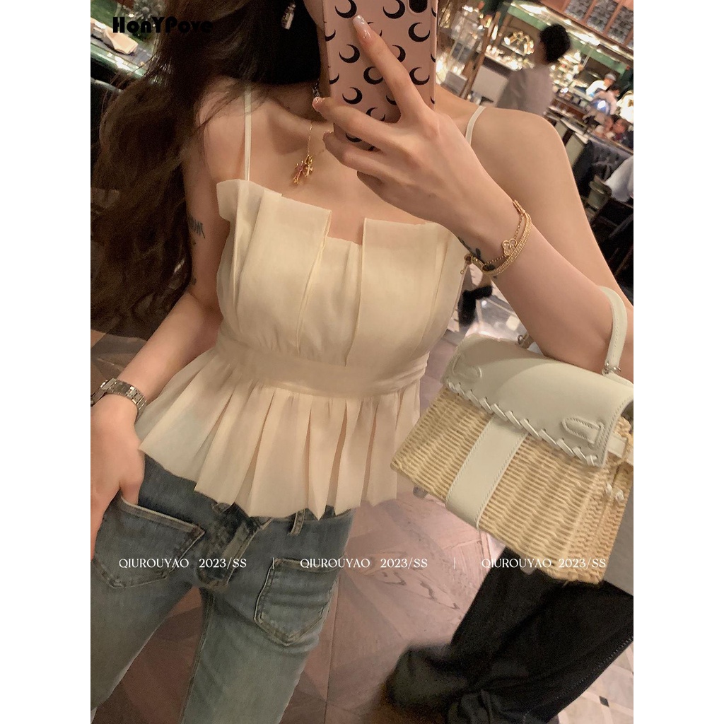 Honypove Áo Hai Dây organza Nhỏ Phong Cách Thời Trang Mùa Thu Mới 2023