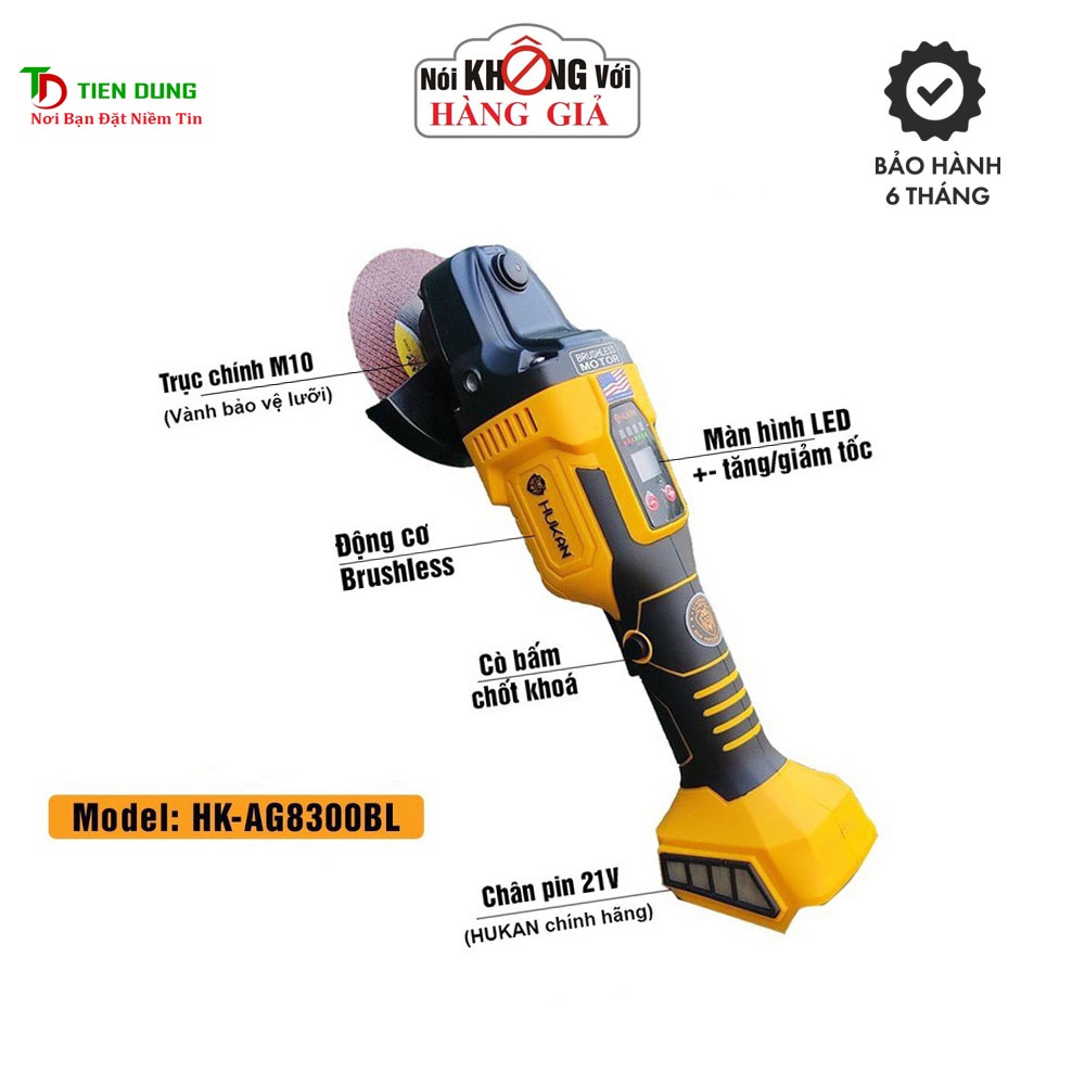 Thân máy mài pin HUKAN HK AG8300BL không chổi than, chỉnh lực điện tử, chân pin phổ thông