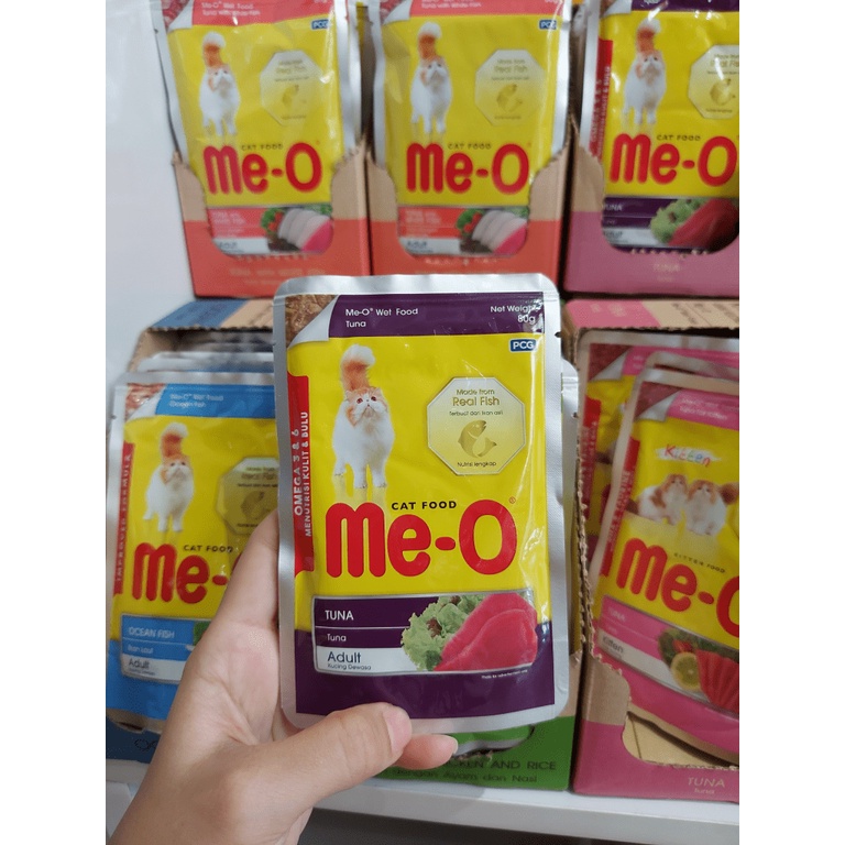 Combo 12 gói pate dinh dưỡng Me-O cho mèo con và mèo lơn-cá ngừ,cá biển,cá trắng,gà