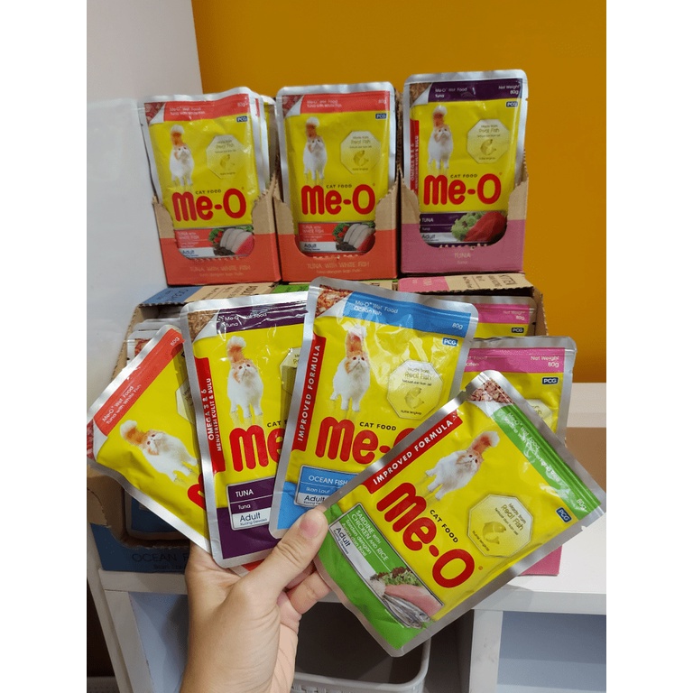 Combo 12 gói pate dinh dưỡng Me-O cho mèo con và mèo lơn-cá ngừ,cá biển,cá trắng,gà