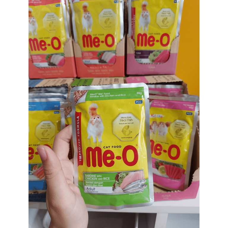 Combo 12 gói pate dinh dưỡng Me-O cho mèo con và mèo lơn-cá ngừ,cá biển,cá trắng,gà