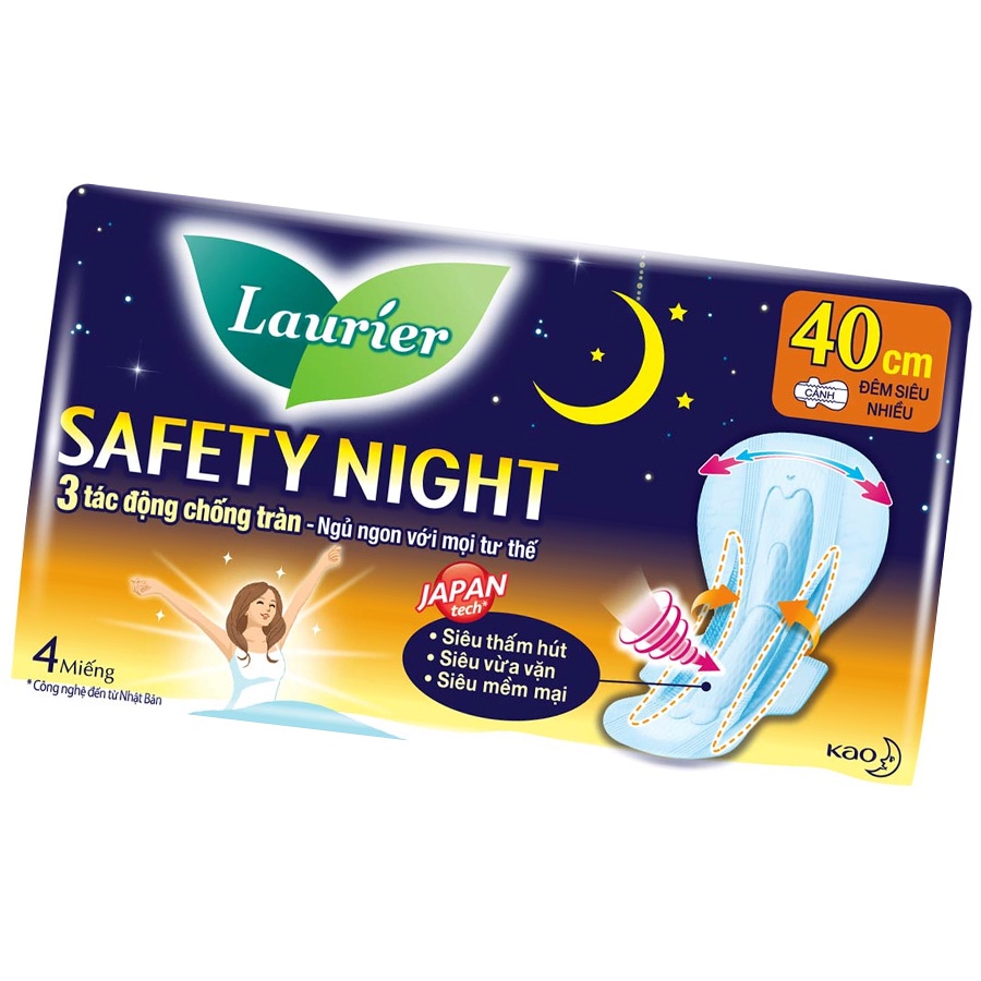 Quà tặng không bán - Băng vệ sinh Laurier Safety Night Đêm Siêu An Toàn 40 cm 4 miếng