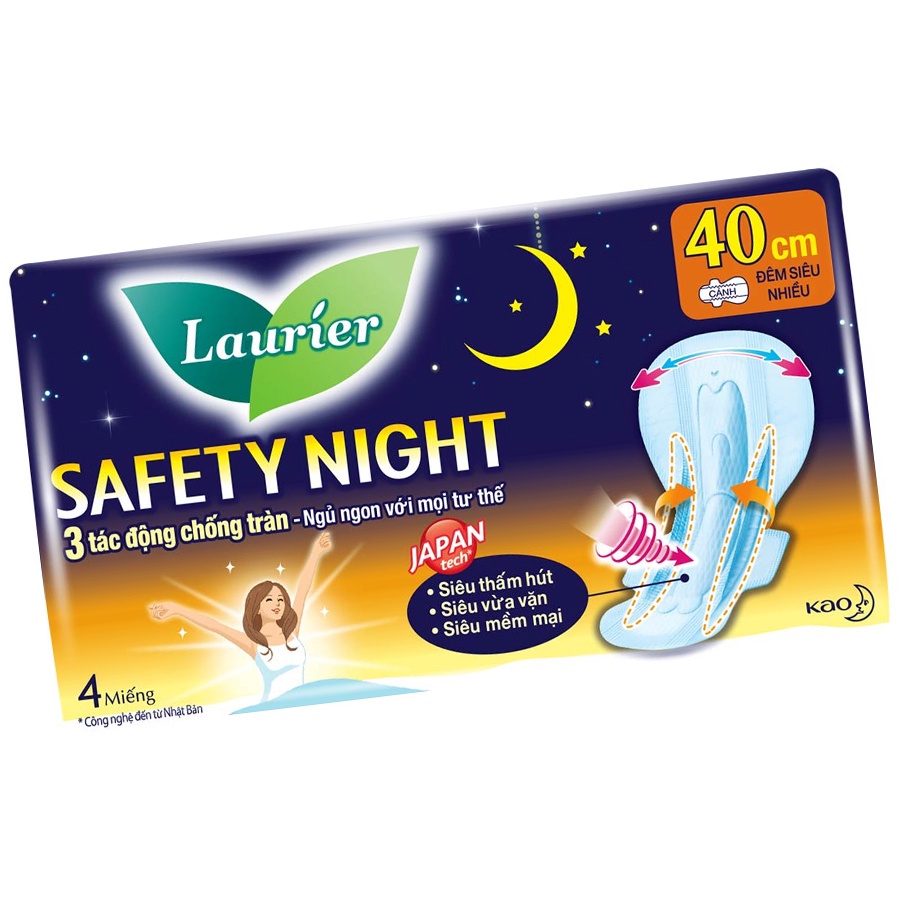 Quà tặng không bán - Băng vệ sinh Laurier Safety Night Đêm Siêu An Toàn 40 cm 4 miếng
