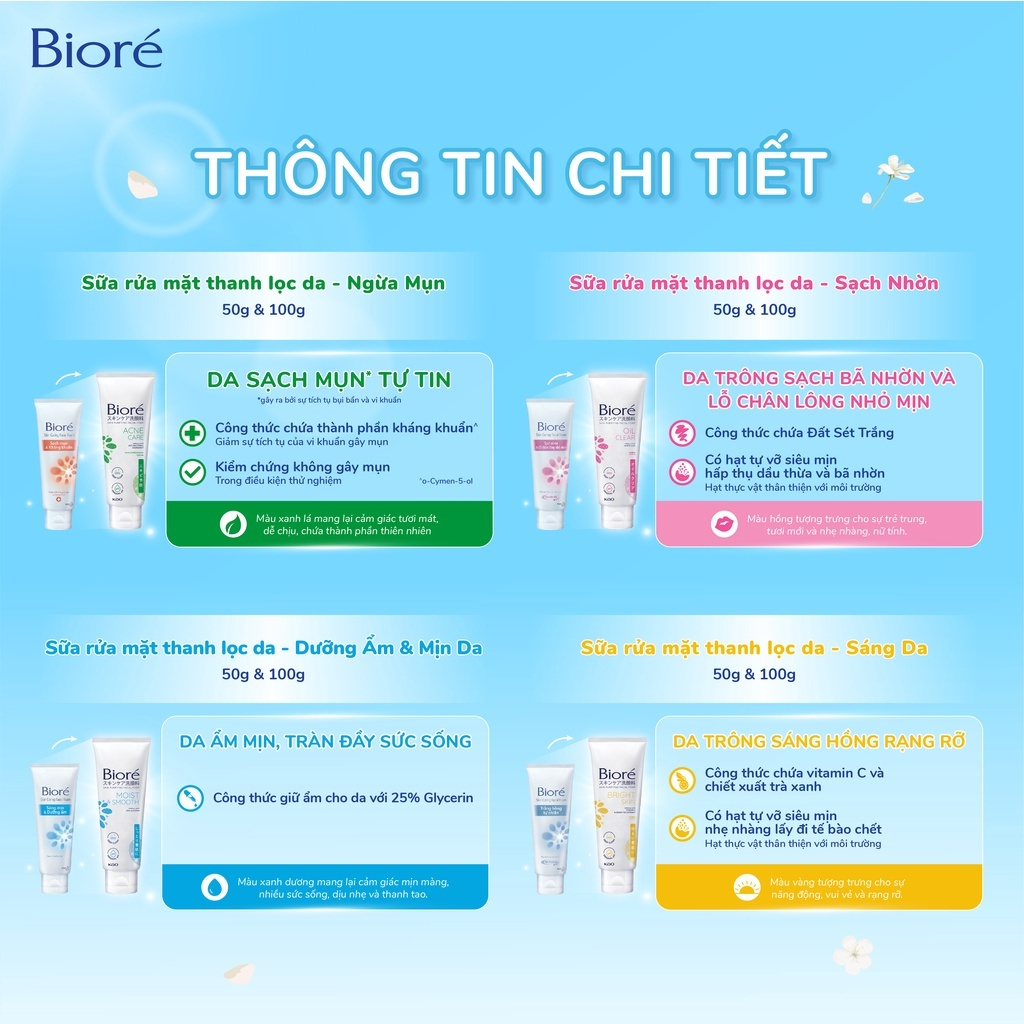 (Chọn dòng sản phẩm) Combo 2 Sữa Rửa Mặt Thanh Lọc Da Biore 100g (Sáng Da/Ngừa Mụn/Sạch Nhờn/Dưỡng Ẩm và Mịn Da)