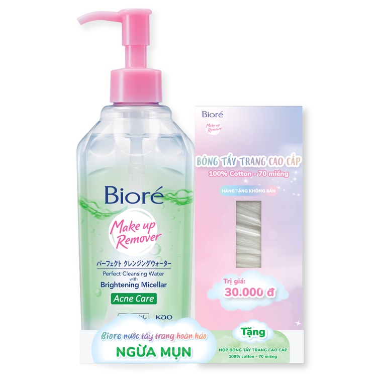 Bioré Nước Tẩy Trang Hoàn Hảo Ngừa Mụn 300ml Tặng Hộp Bông Tẩy Trang Cotton