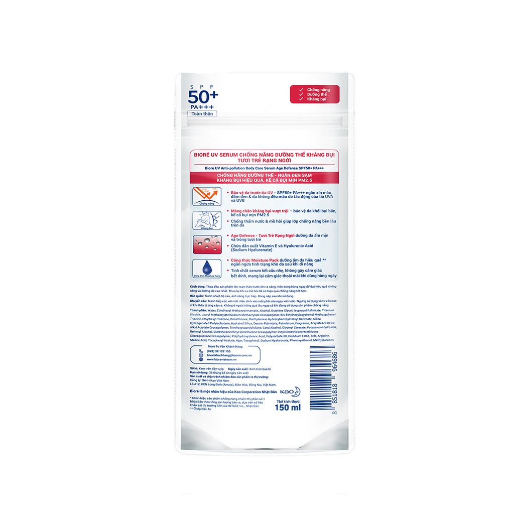 Serum chống nắng dưỡng thể kháng bụi - tươi trẻ Bioré 150ml