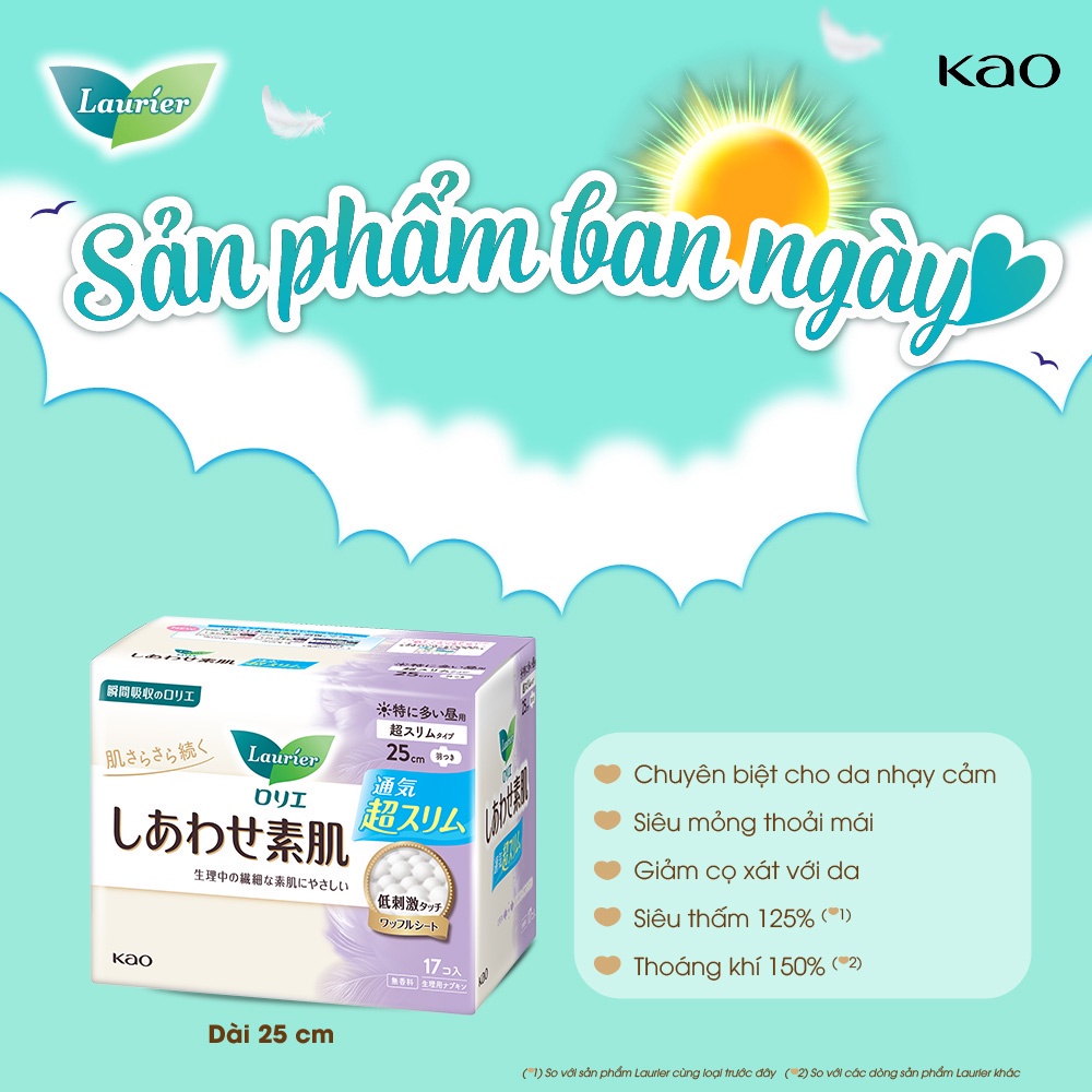Băng vệ sinh ban ngày Laurier Happy Skin 22.5 cm 20 miếng/25 cm 17 miếng