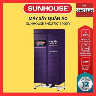 Tủ Sấy / Máy sấy quần áo SUNHOUSE SHD2707 - 1400W có điều khiển từ xa, Sấy 15kg, Bảo Hành Chính Hãng 12 Tháng