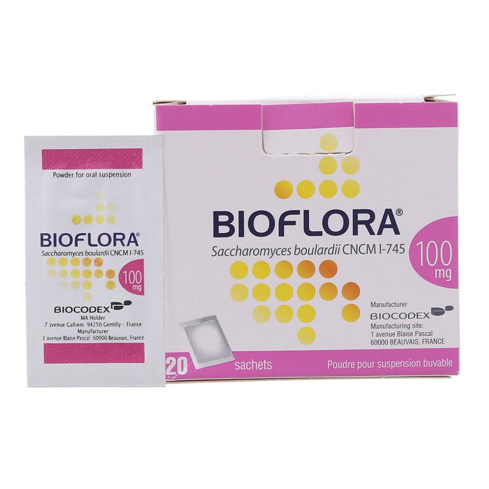 Men vi sinh Bioflora Saccharomyces Boulardii 100mg hộp 20 gói Pháp hỗ trợ tiêu hóa