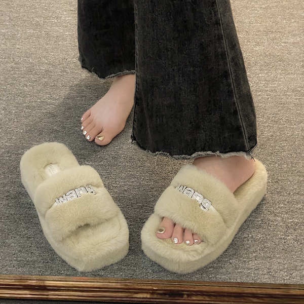 Dép Quai Ngang Đế Dày Đính Đá Thời Trang Thu Đông 2023 Cho Nữ