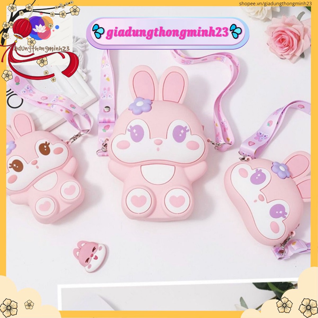 Túi đeo chéo cho bé gái cute hình gấu, túi da silicon mini đựng bao lì xì đi chơi tết cho các bé (Quà Tặng Kèm)