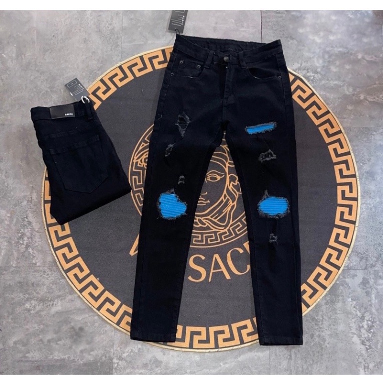 Quần Jean Nam DSQ Xanh Wash Bạc vảy Sơn Thêu Lá Phong Đỏ Bản Đủ - Bản Khuyết Mói Nhất