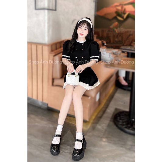 Sét áo chân váy phối viền ren_chất tuyết mưa_Hàng đẹp