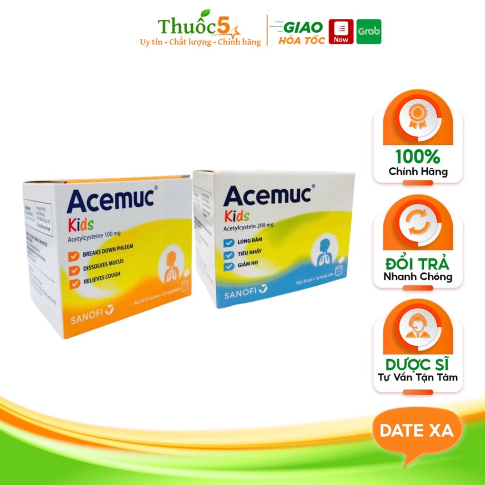 Acemuc Kids 30 gói giúp trẻ Long Đờm Tiêu Nhầy Giảm Ho