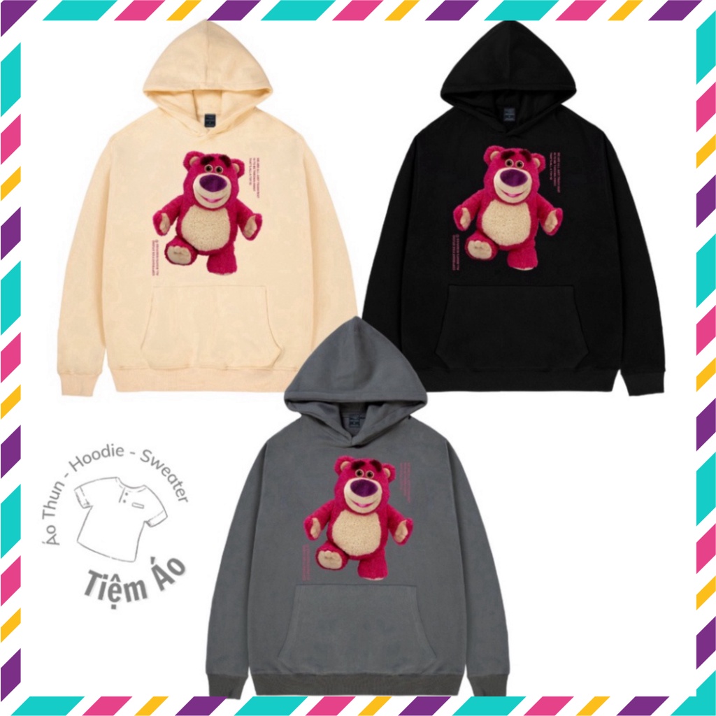 (Sale) Áo Hoodie Gấu Dâu Lotso 01 - chất nỉ bông Hàn, dáng rộng, giới tính đều mặc được (Unisex)