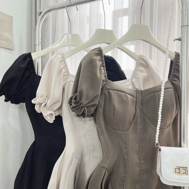 Đầm nữ tiểu thư tay bồng, Váy công chúa xoè xếp ly phong cách Hàn Quốc