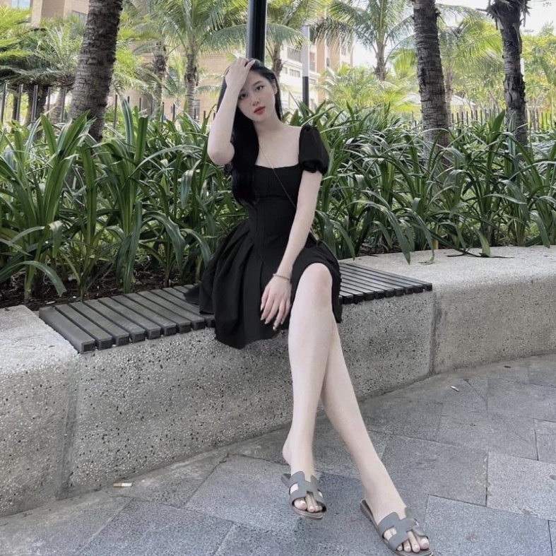 Đầm nữ tiểu thư tay bồng, Váy công chúa xoè xếp ly phong cách Hàn Quốc