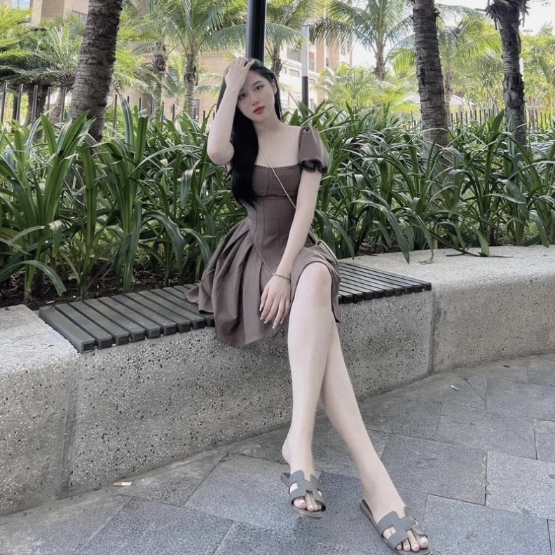 Đầm nữ tiểu thư tay bồng, Váy công chúa xoè xếp ly phong cách Hàn Quốc