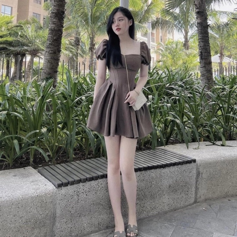 Đầm nữ tiểu thư tay bồng, Váy công chúa xoè xếp ly phong cách Hàn Quốc