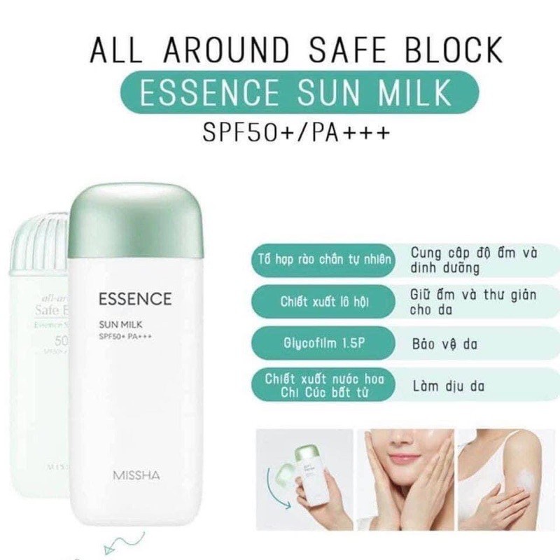 Kem chống nắng bảo vệ làn da Missha Sun Milk SPF50+/PA++++ 70ml Hồng Xanh Dương - Mibebe