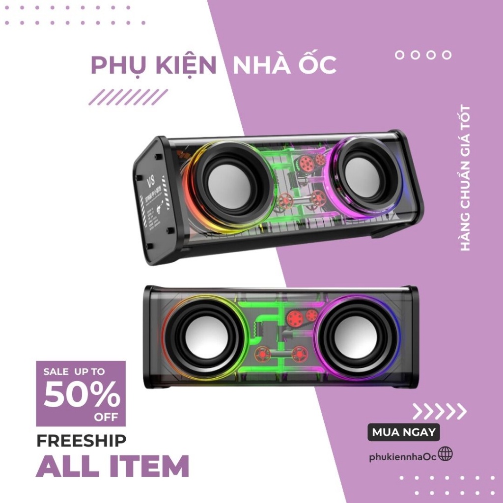 Loa bluetooth không dây V8 mini cầm tay công suất lớn, âm thanh hay, led nháy theo nhạc - taphoanhaso