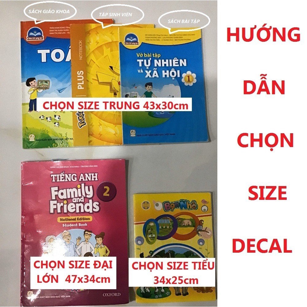 Sét 10 Decal bọc sách vở/ Decal bao tập cho bé nhiều size