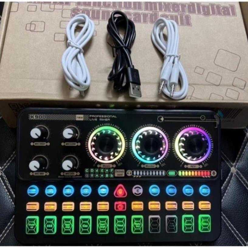 Bộ Mic Hát Livestream Sound Card K900 Và Micro BM900 Có Bluetooth Tặng dây Live 3 màu và Tai Nghe 6s Bảo Hành 12 Tháng