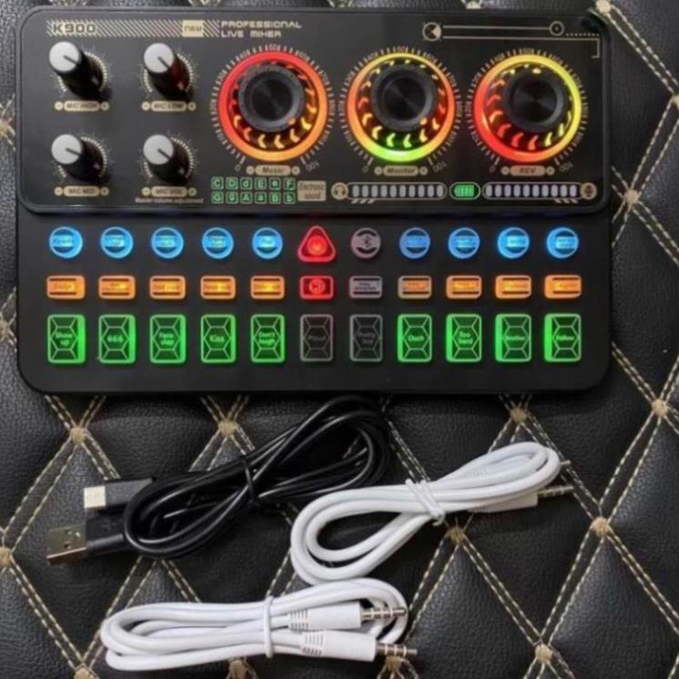 Bộ Mic Hát Livestream Sound Card K900 Và Micro BM900 Có Bluetooth Tặng dây Live 3 màu và Tai Nghe 6s Bảo Hành 12 Tháng