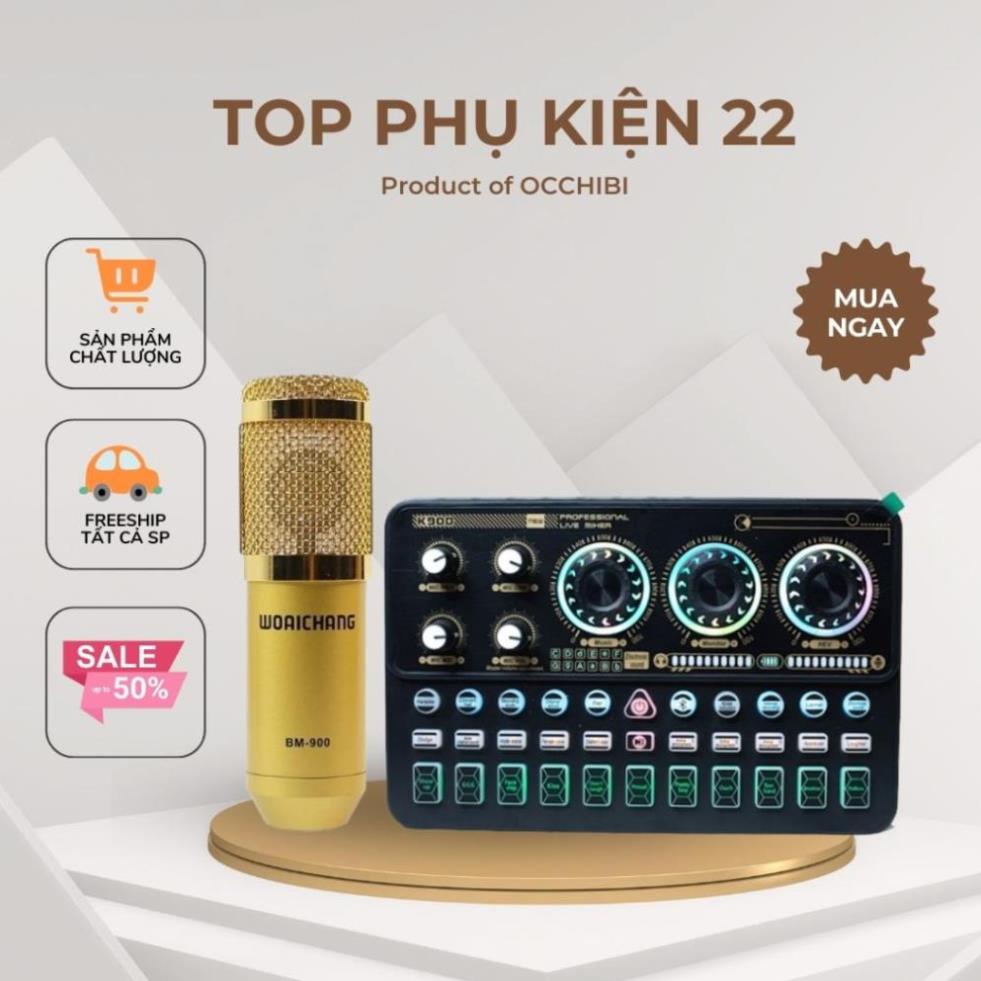 Bộ Mic Hát Livestream Sound Card K900 Và Micro BM900 Có Bluetooth Tặng dây Live 3 màu và Tai Nghe 6s Bảo Hành 12 Tháng